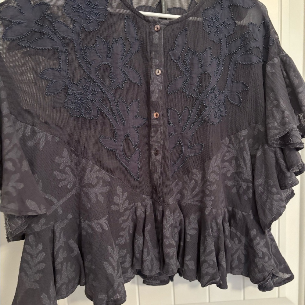 Anthropologie lace blue peplum blouse - Picture 4 of 5